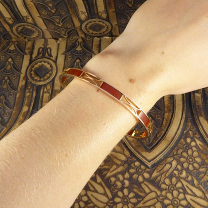 Antique Edwardian Panelled Cornelian Rose Gold Bangle