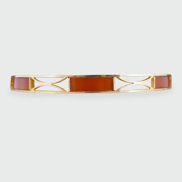 Antique Edwardian Panelled Cornelian Rose Gold Bangle