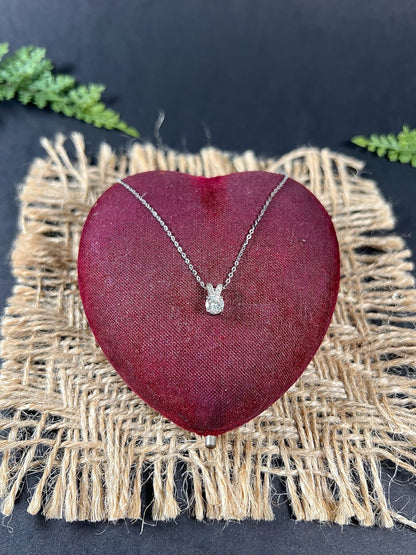 Vintage 18 ct White Gold, 1940's Diamond Pendant Necklace With Modern Trace Link Chain