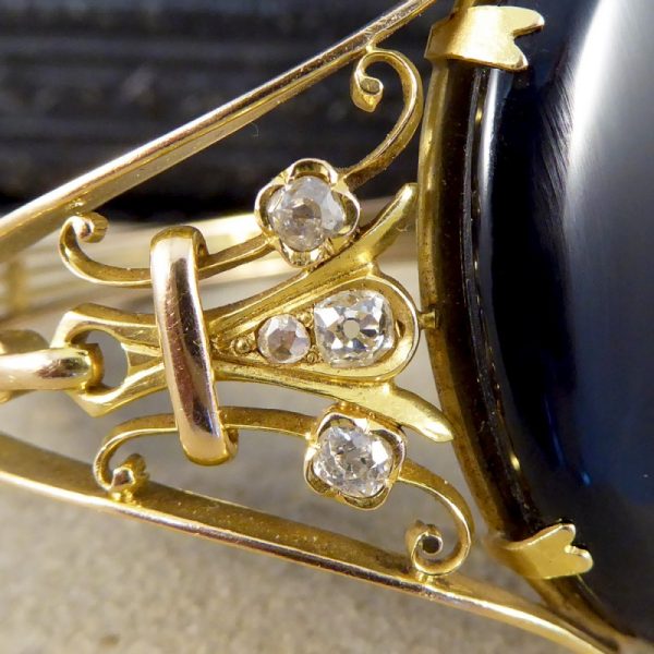 Antique Victorian Onyx, Pearl and Old Cut Diamond Gold Bangle
