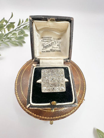 Edwardian Antique 2ct Old Cut Diamond Square Cluster Ring