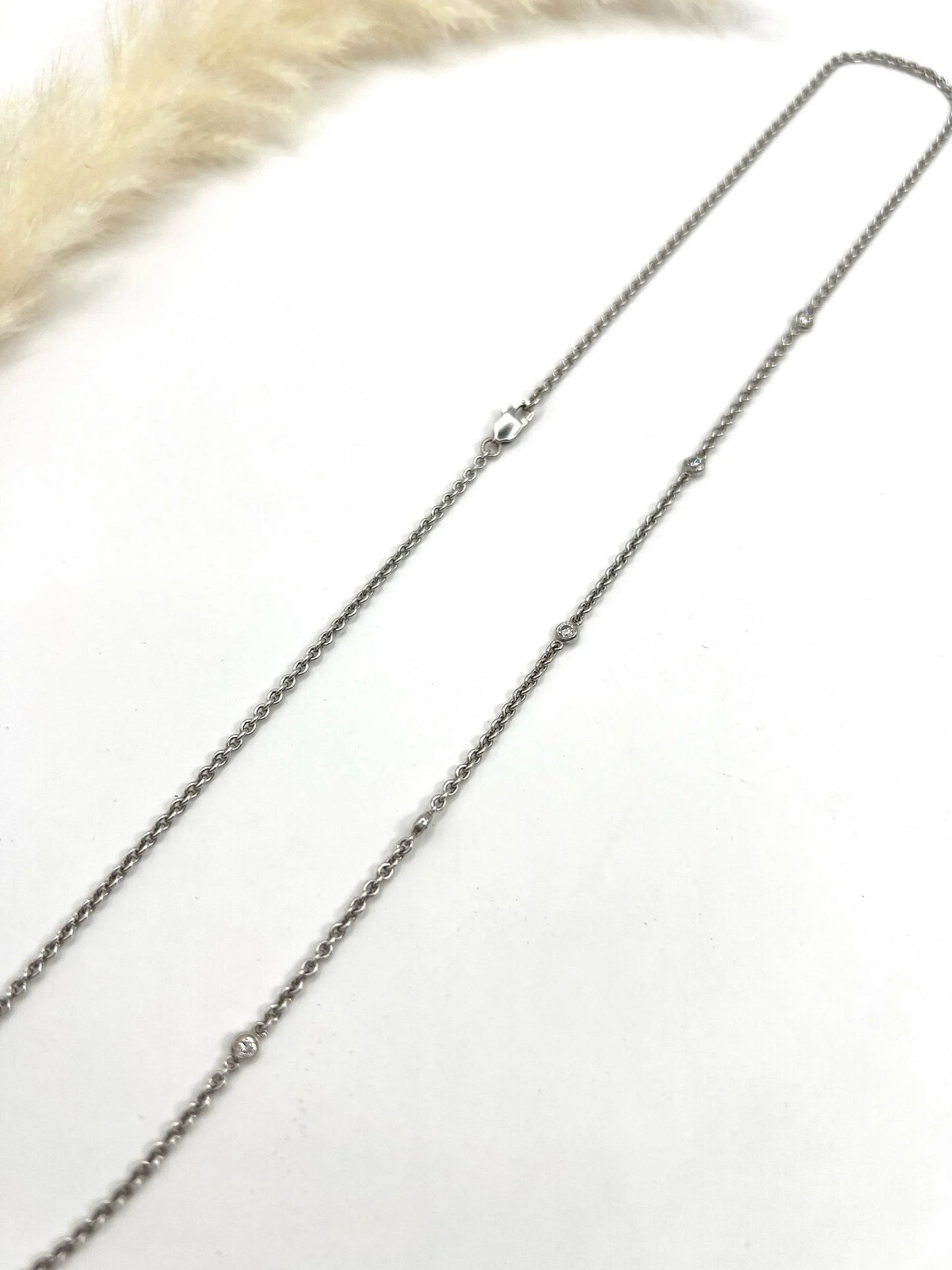 Vintage 18 ct White Gold Diamond Set Trace Link Chain With Lobster Clasp