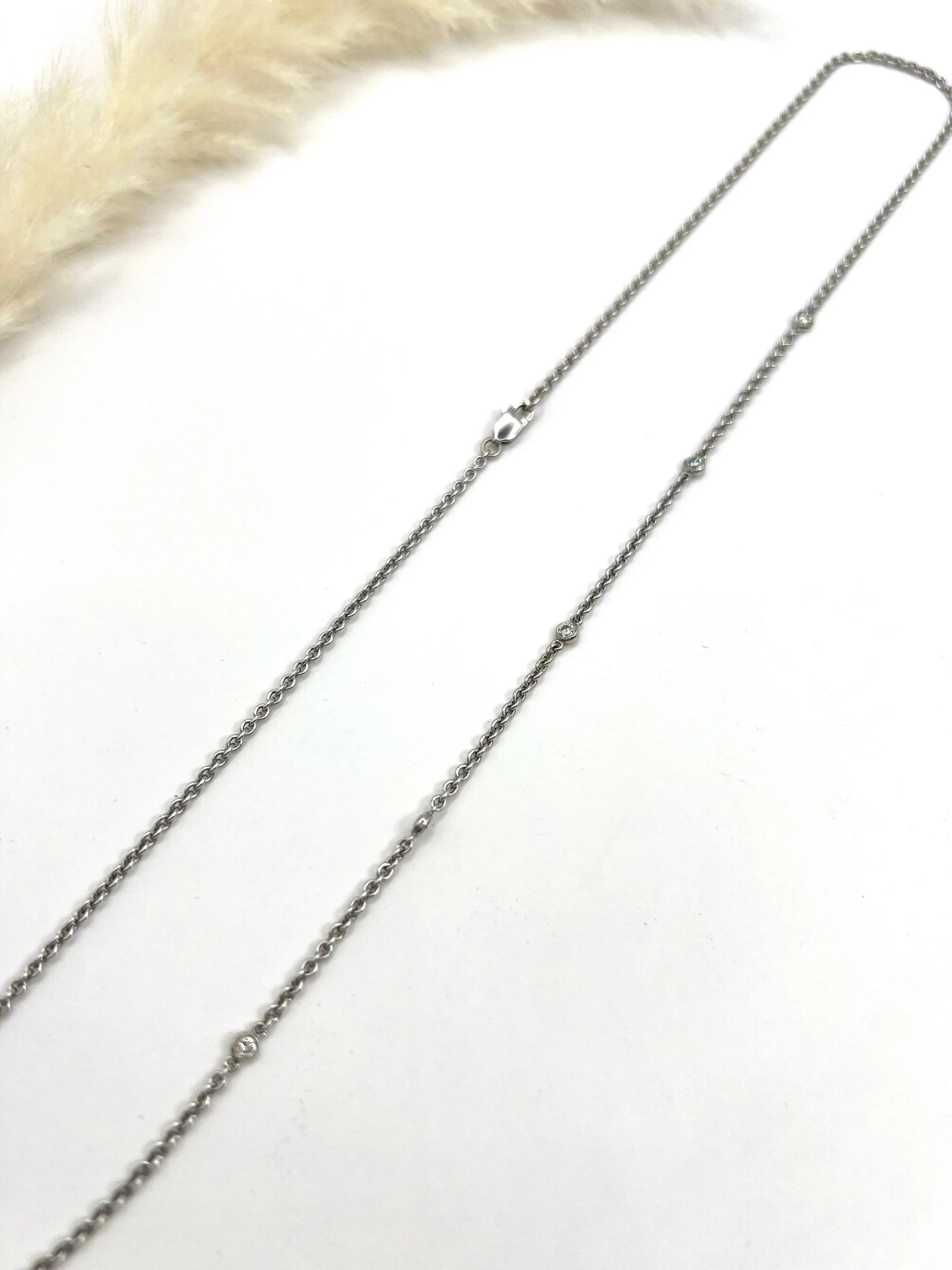 Vintage 18 ct White Gold Diamond Set Trace Link Chain With Lobster Clasp