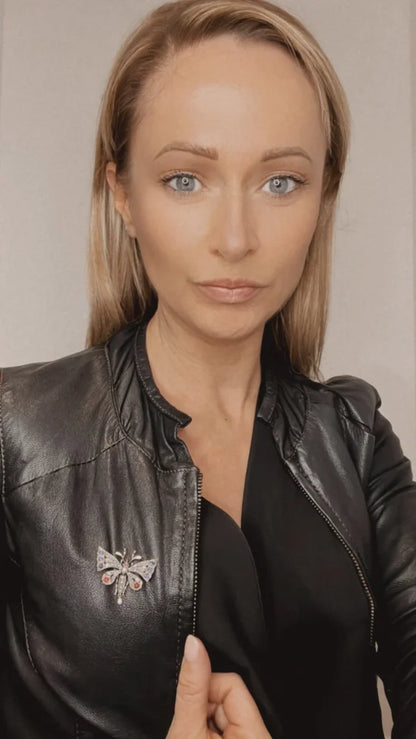 Antique Butterfly Brooch in 18 Carat Rose Gold And Silver With Gemstones