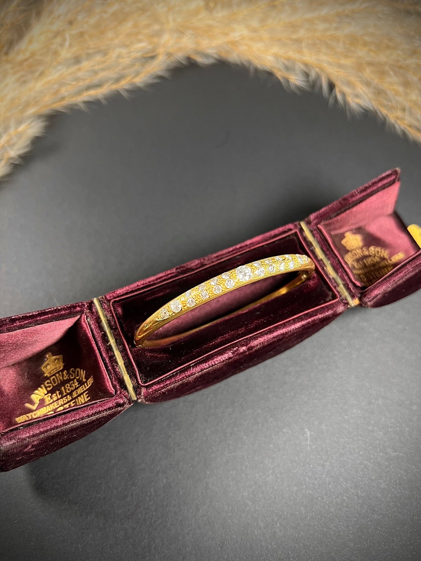 Vintage French 18 Carat Yellow Gold Diamond Bangle Bracelet, Circa 1960