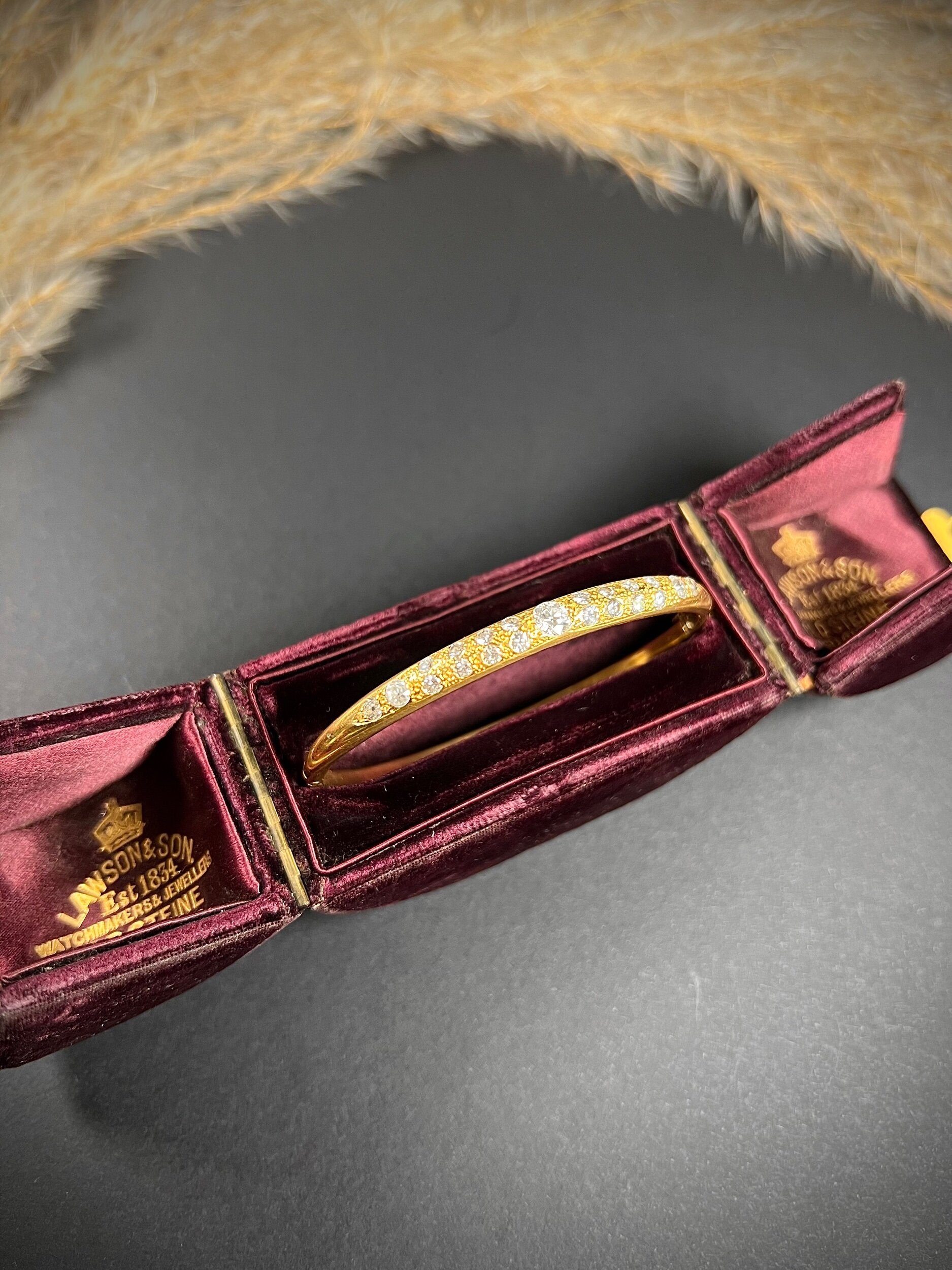 Vintage French 18 Carat Yellow Gold Diamond Bangle Bracelet, Circa 1960