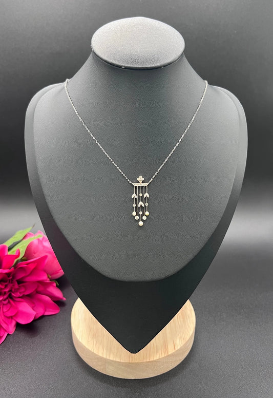 Antique 18ct Gold & Platinum, Edwardian Diamond and Pearl Pendant Necklace