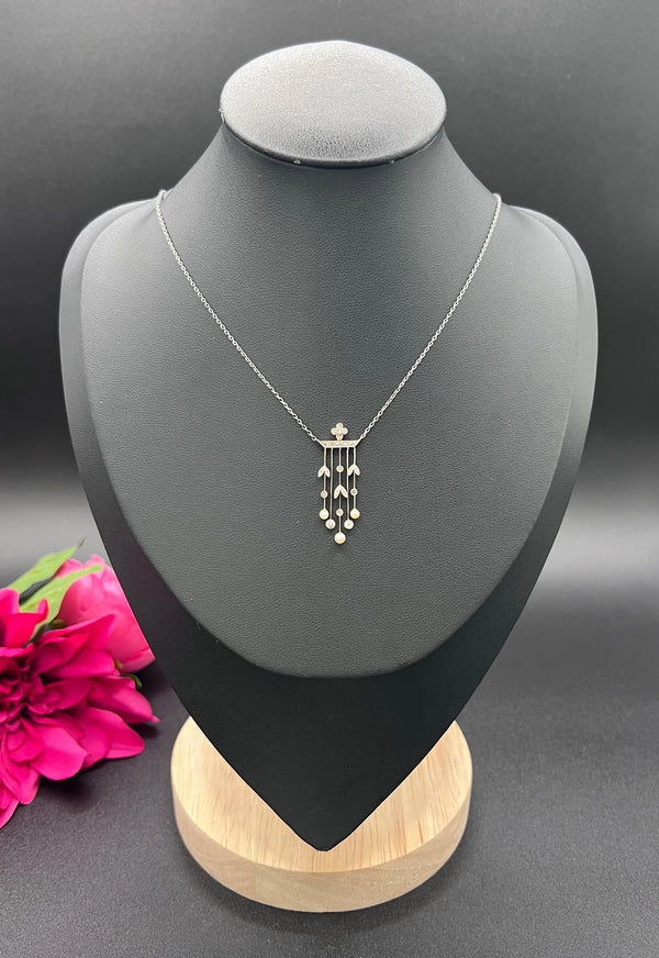 Antique 18ct Gold & Platinum, Edwardian Diamond and Pearl Pendant Necklace