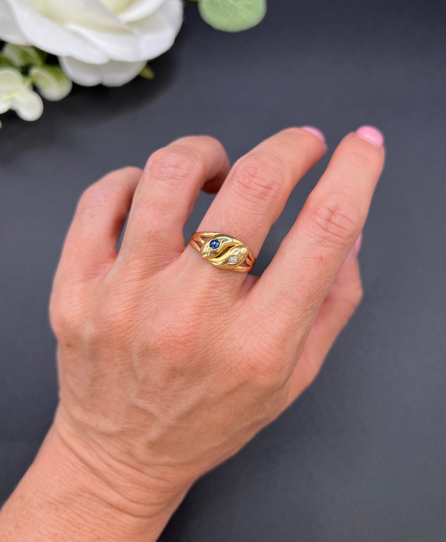 Antique 18ct Yellow Gold, Victorian Sapphire & Diamond Double-Headed Snake Ring