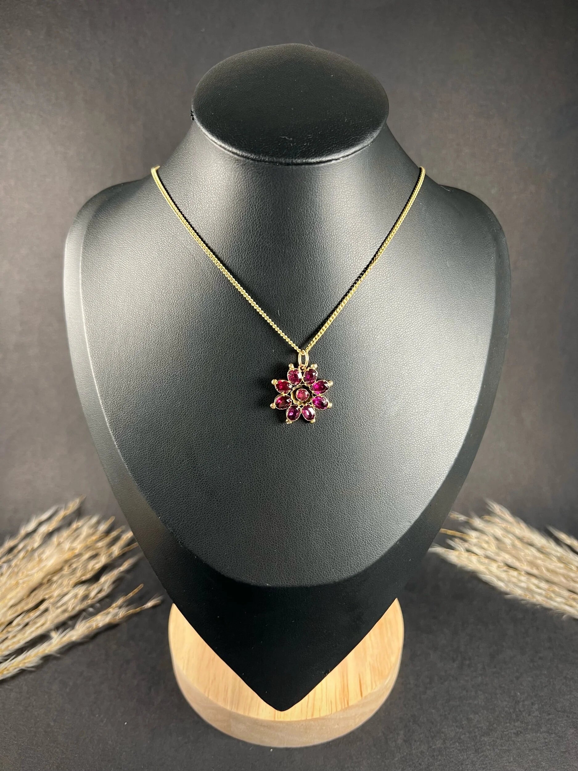 Antique 9ct Rose Gold, Early Victorian Almandine Garnet Floral Pendant