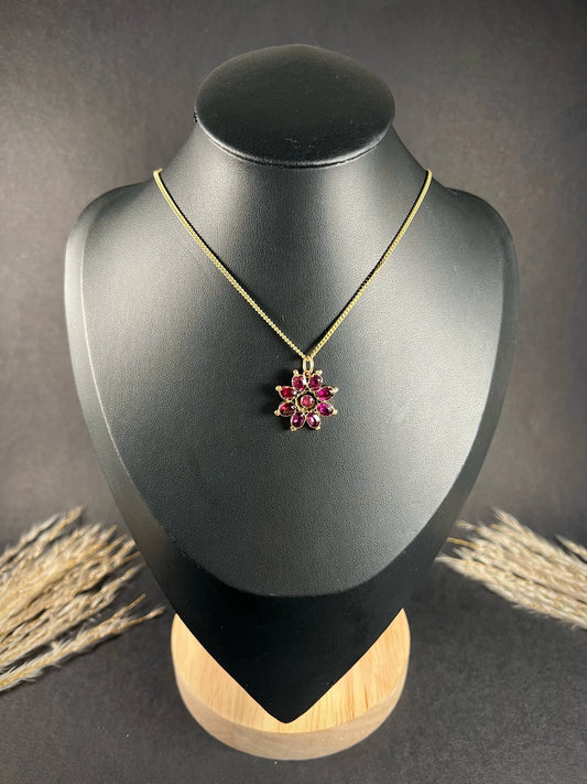 Antique 9ct Rose Gold, Early Victorian Almandine Garnet Floral Pendant