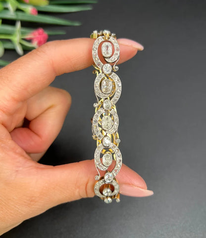 Victorian Antique 7ct Diamond Fancy Link Bracelet