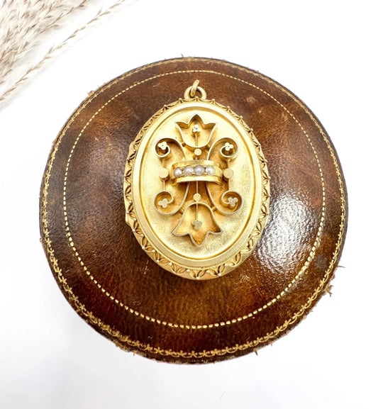 Victorian Fancy Locket With Seed Pearls In 15 Carat Yellow Gold