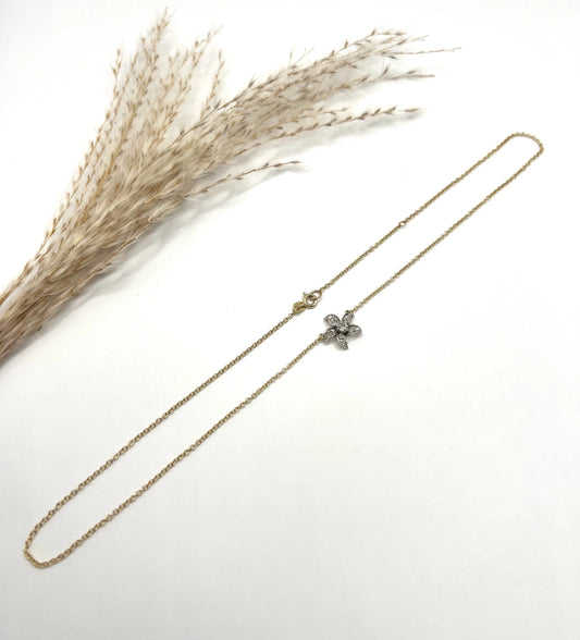 Antique 9 Carat Gold, Victorian Old Cut Diamond Flower Pendant Necklace
