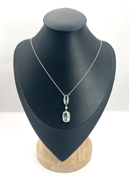 Vintage platinum, 1920s Aquamarine & Diamond Pendant Necklace