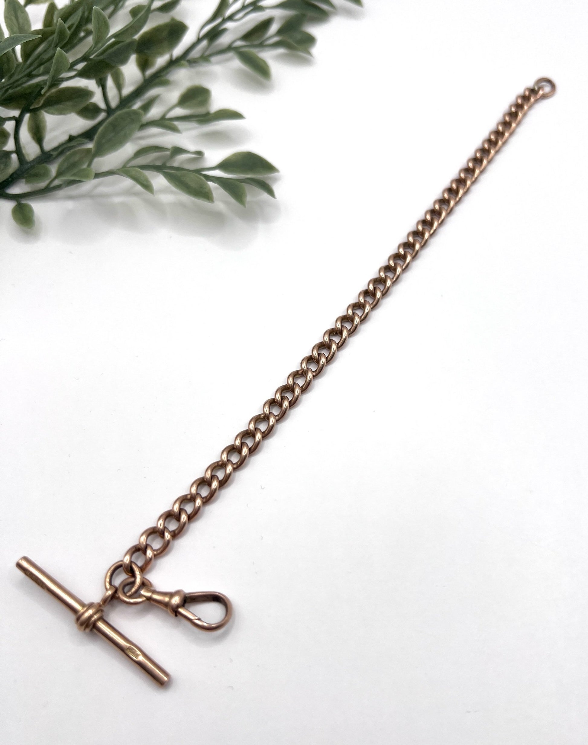 Antique 9 Carat Rose Gold Curb Link Albert Bracelet, Circa 1900