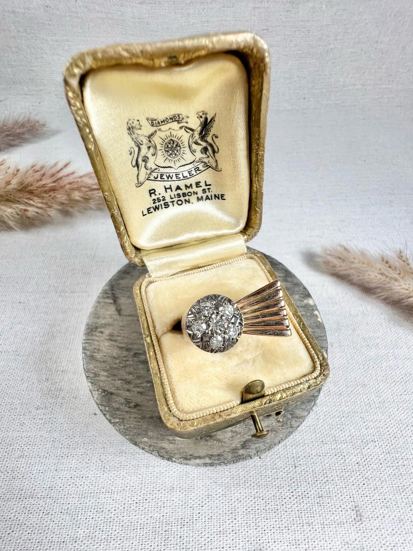 Vintage 18 Carat Rose Gold Diamond Bombé and Fan Cocktail Ring, Circa 1940