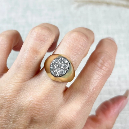 Vintage French Diamond Encrusted Oval Shaped Signet Ring