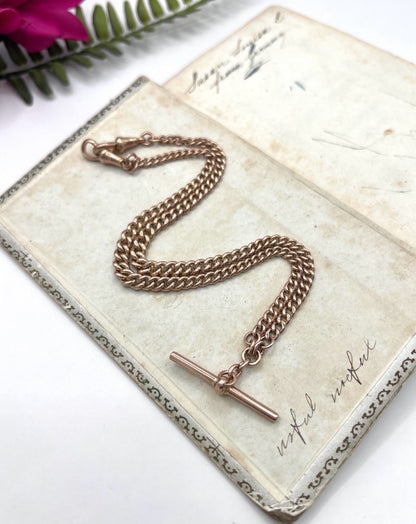Antique 9 ct Gold Albert Chain: Edwardian Double-Graduated Watch Chain Necklace