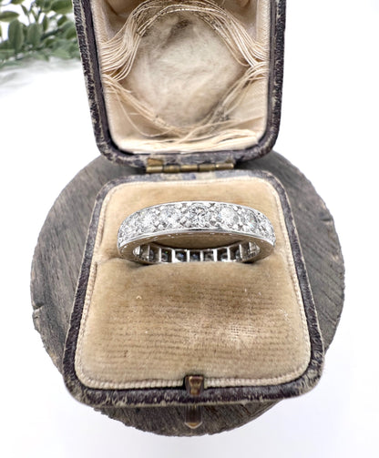 Antique 1920s Platinum French Stamped, 2 Carat Full Diamond Eternity Ring, Wedding Band