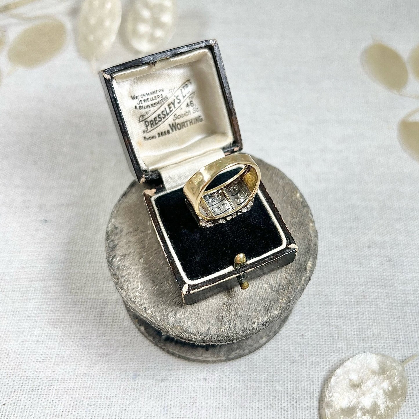 Vintage French 1940s Diamond Cocktail Tank Ring