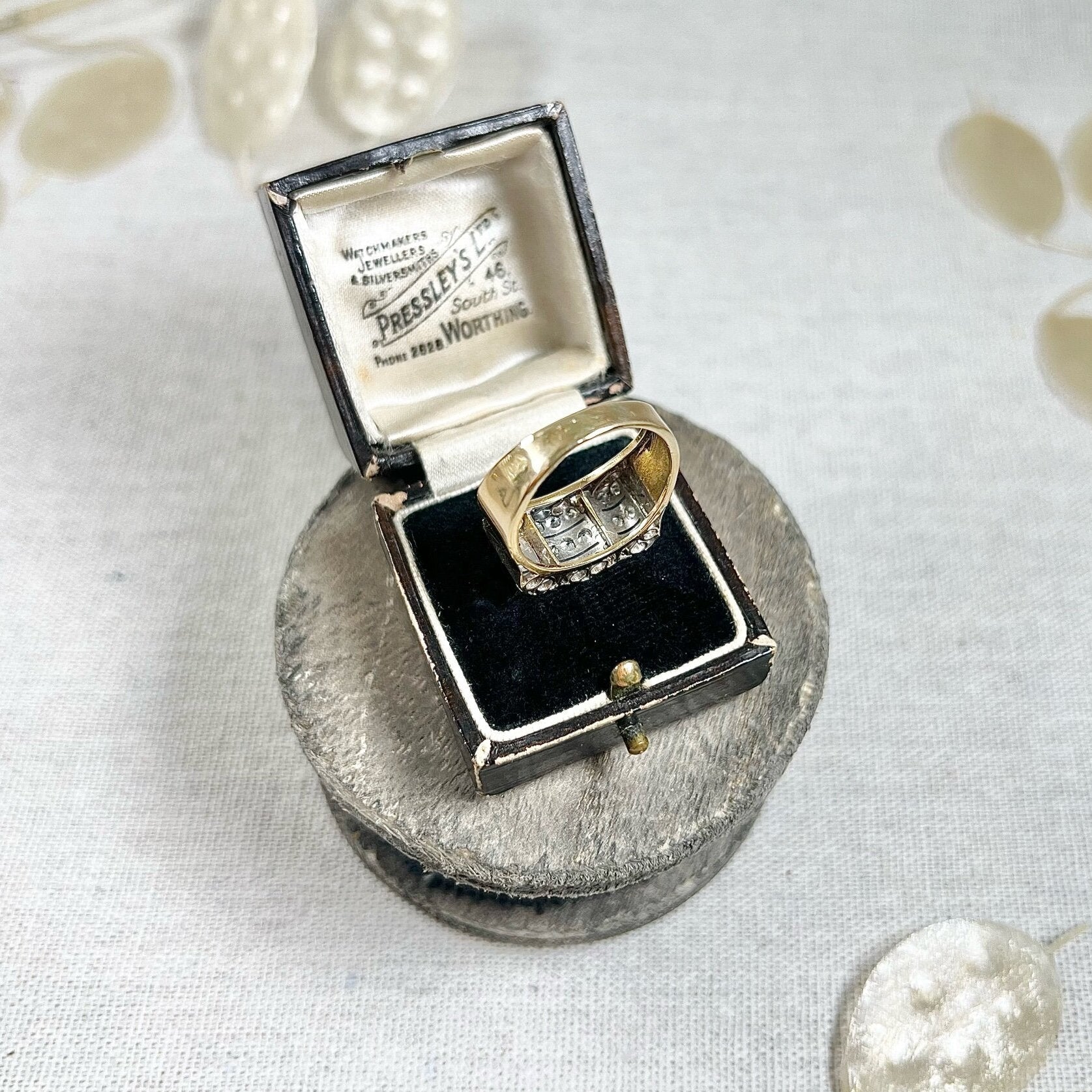 Vintage French 1940s Diamond Cocktail Tank Ring