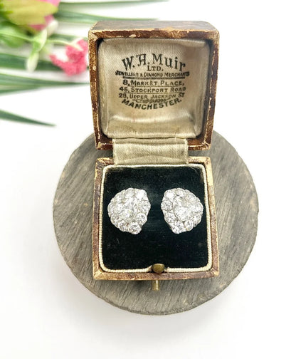 Vintage French 5.80ct Heart Diamond Cluster Stud Earrings