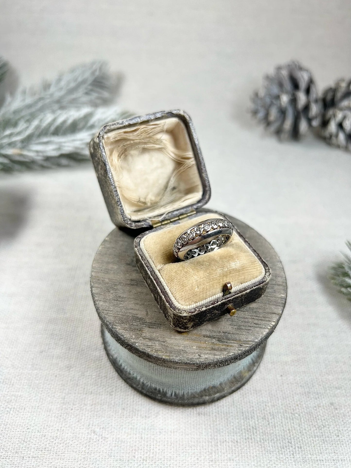 Vintage Platinum Old Cut Diamond Full Eternity Band Ring, Circa 1940