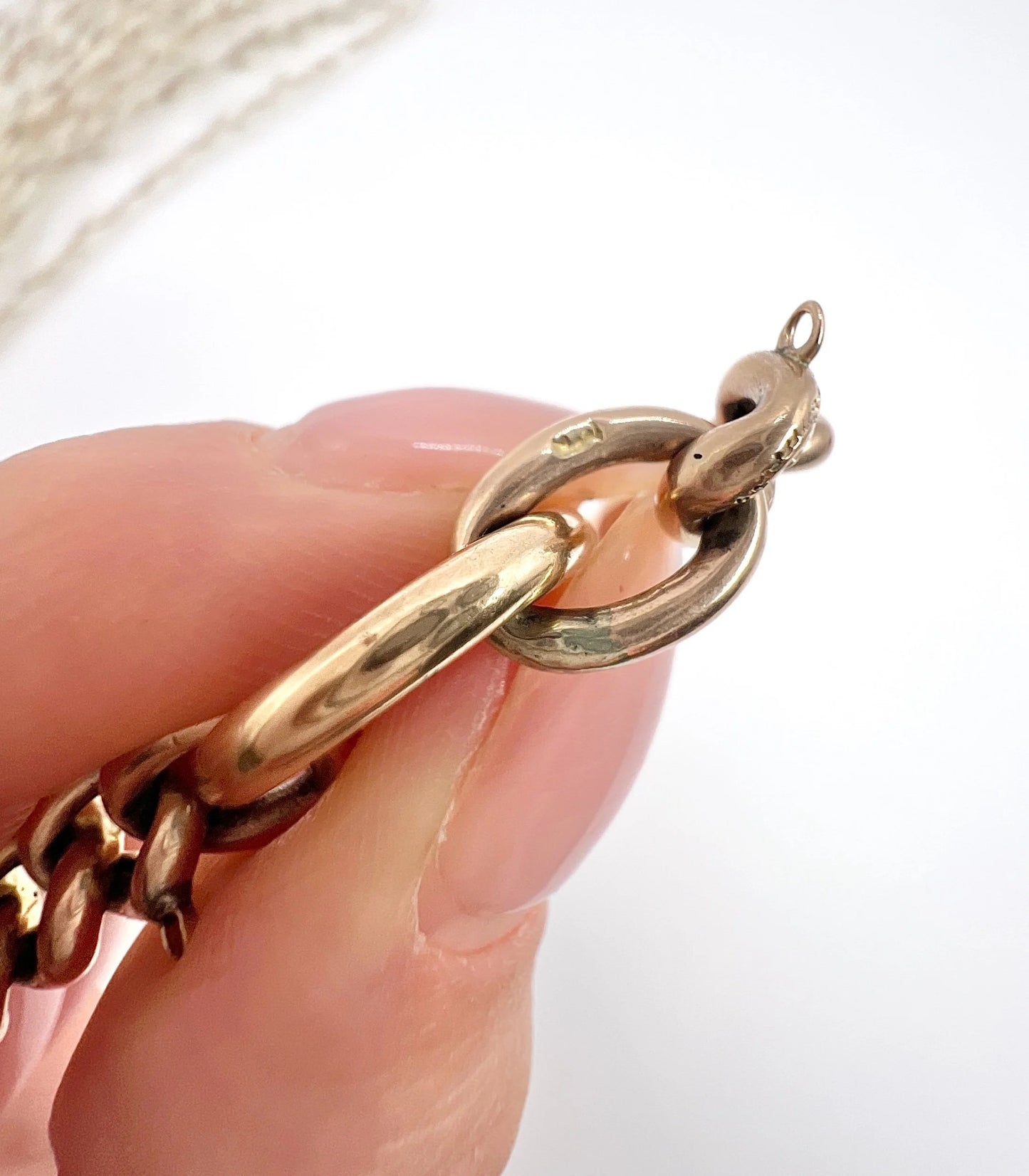 Edwardian 9 Carat Rose Gold Night and Day Floral Curb Bracelet with Large Bolt Ring