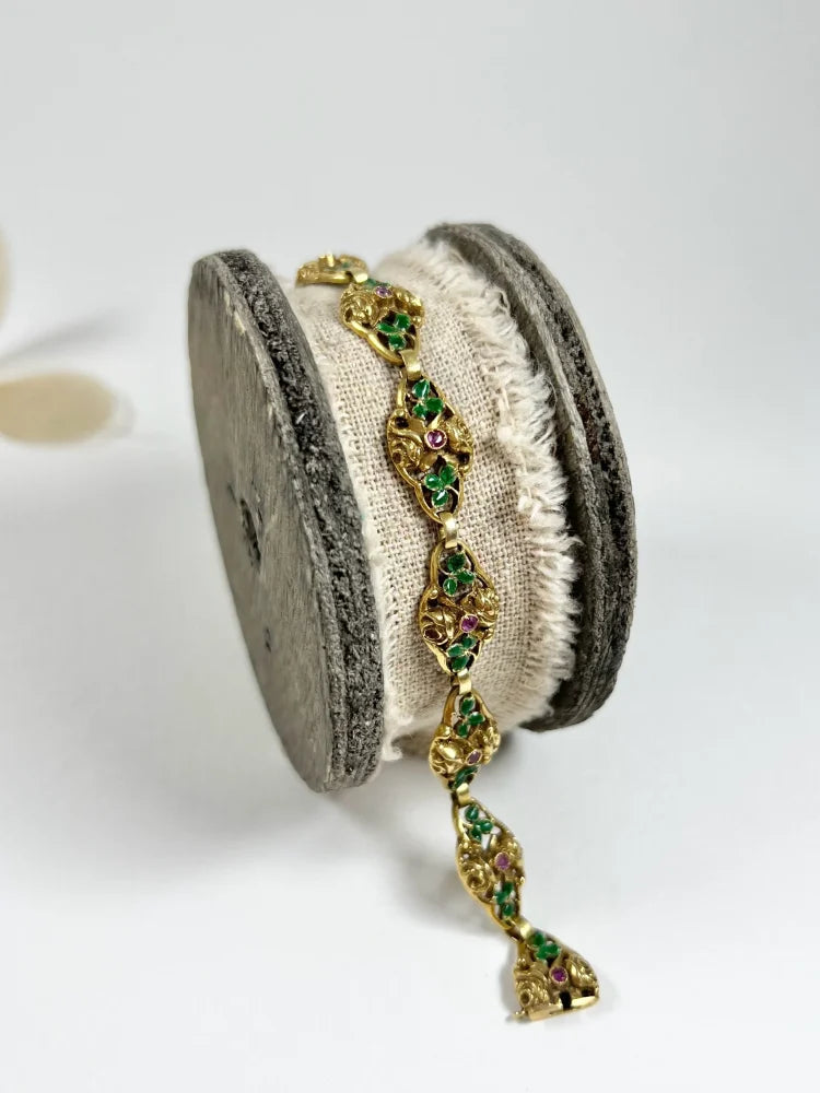 Antique 18 Carat Yellow Gold Bracelet With Rubies And Enamel