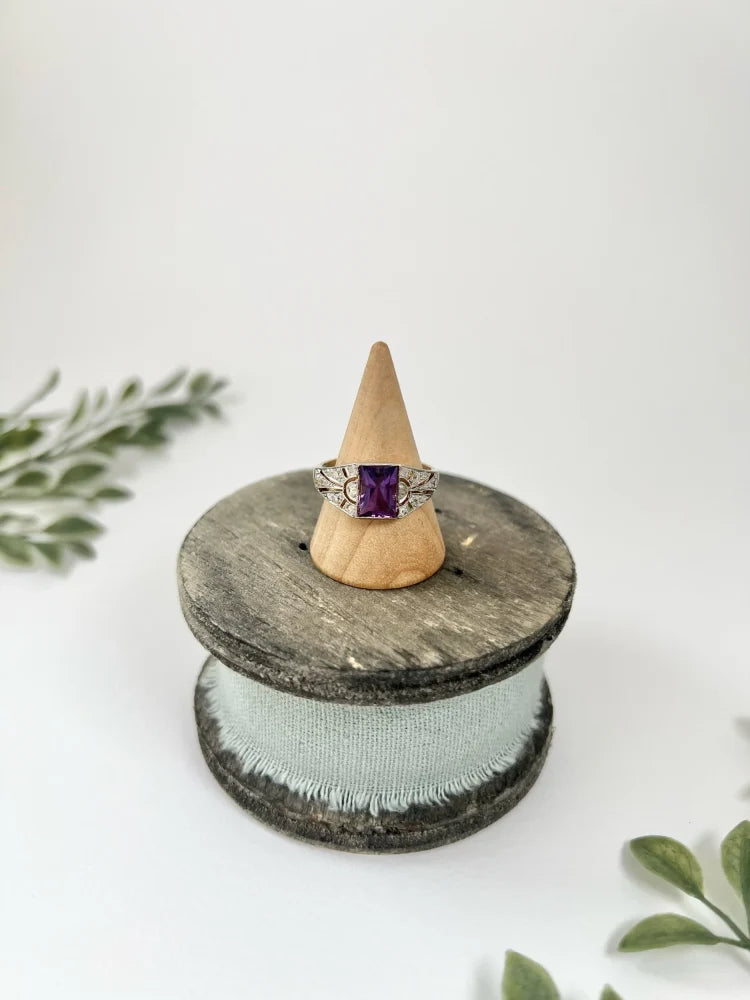 Antique Amethyst And Diamond Ring In 18 Carat Yellow Gold And Platinum