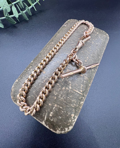 Vintage Antique 9ct Rose Gold Curb Link Albert Bracelet, Birmingham 1929