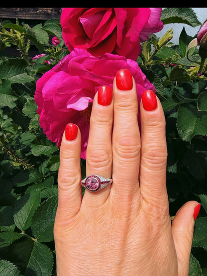 Natural Burma Ruby and Diamond Cluster Ring