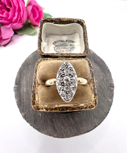 Victorian 18 Carat Yellow Gold Diamond Marquise/Navette Ring, Circa 1880