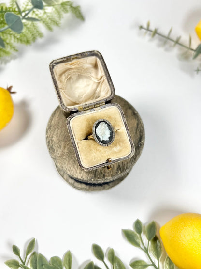 Victorian 18 Carat Gold Diamond and Hardstone Cameo Portrait Ring, Circa 1880