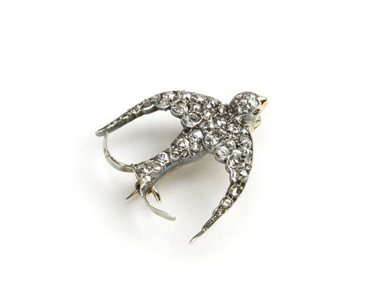 Antique Victorian Diamond Swallow Brooch