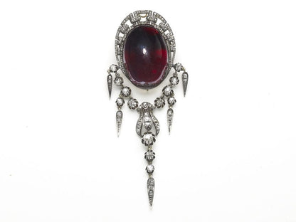Antique Victorian Cabochon Garnet & Diamond Brooch