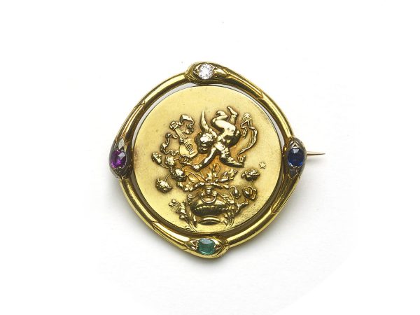 Antique Victorian French Gold Spinning Cherub Brooch