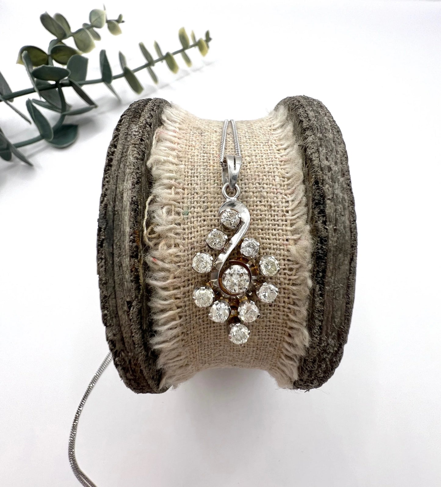 Vintage 18 Carat White Gold, 1980's 1.20 Carat Diamond Swirl Pendant Necklace