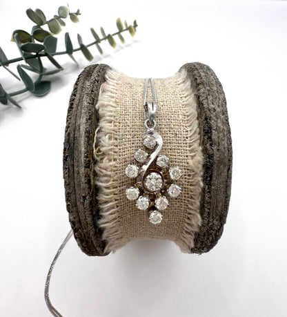 Vintage 18 Carat White Gold, 1980's 1.20 Carat Diamond Swirl Pendant Necklace