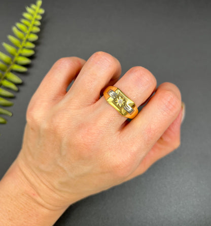 Vintage 18 Carat Two Colour Gold Diamond Signet Ring, Hallmarked London 1939