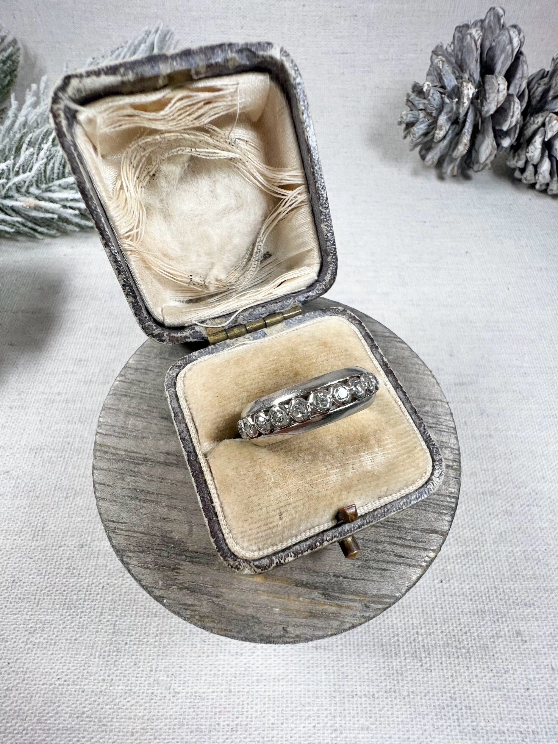 Vintage Platinum Old Cut Diamond Full Eternity Band Ring, Circa 1940