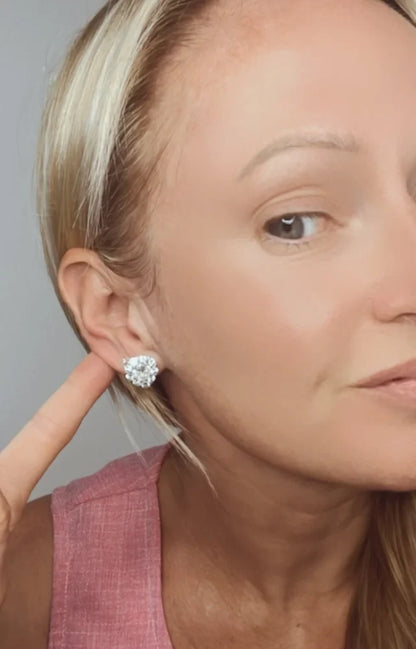 Vintage French 5.80ct Heart Diamond Cluster Stud Earrings