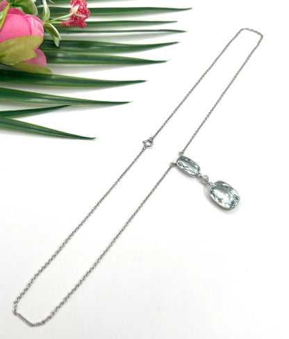 Vintage platinum, 1920s Aquamarine & Diamond Pendant Necklace