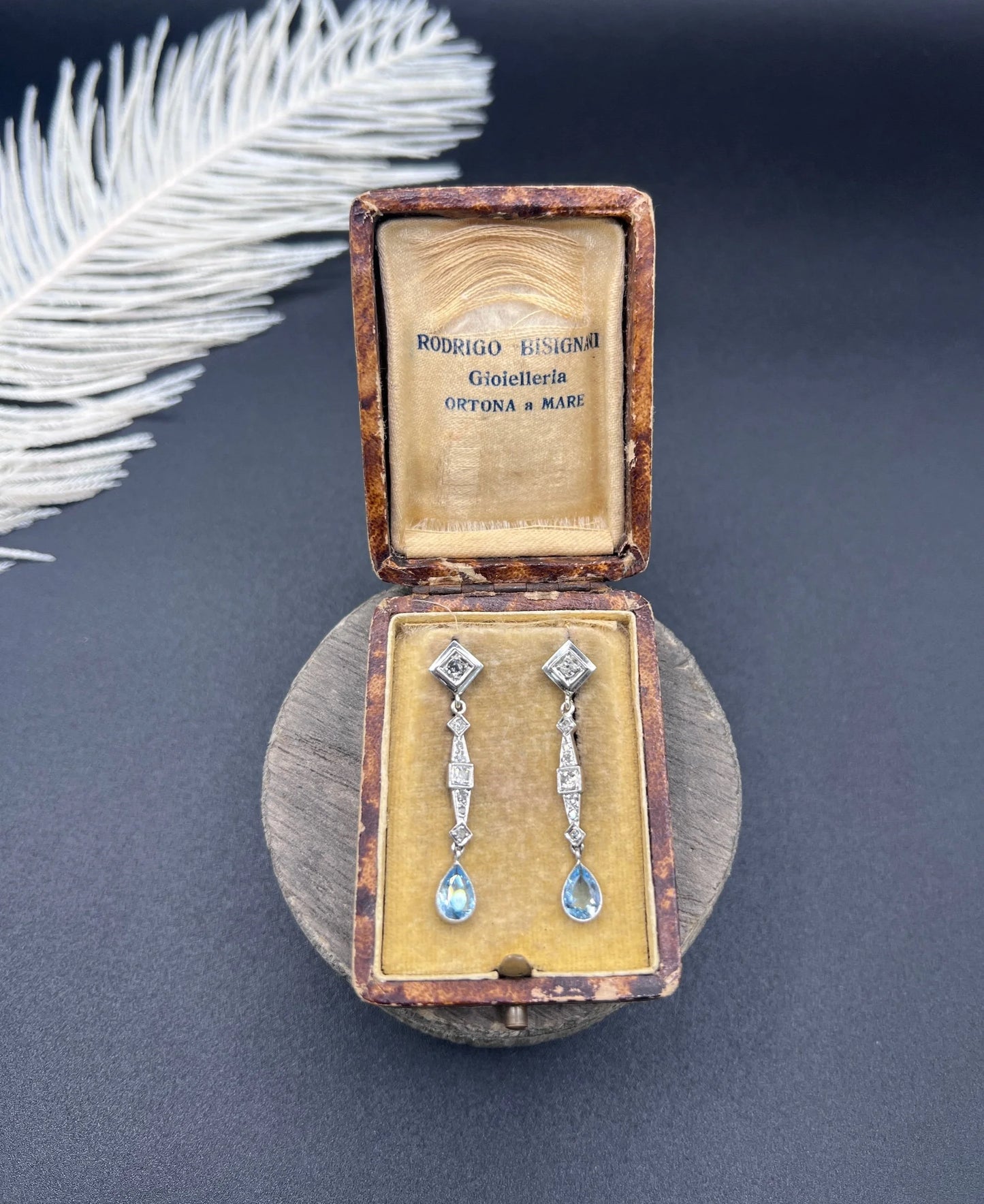 Art Deco 18 Carat Gold, Platinum, Aquamarine and Diamond Drop Earrings, Circa 1920
