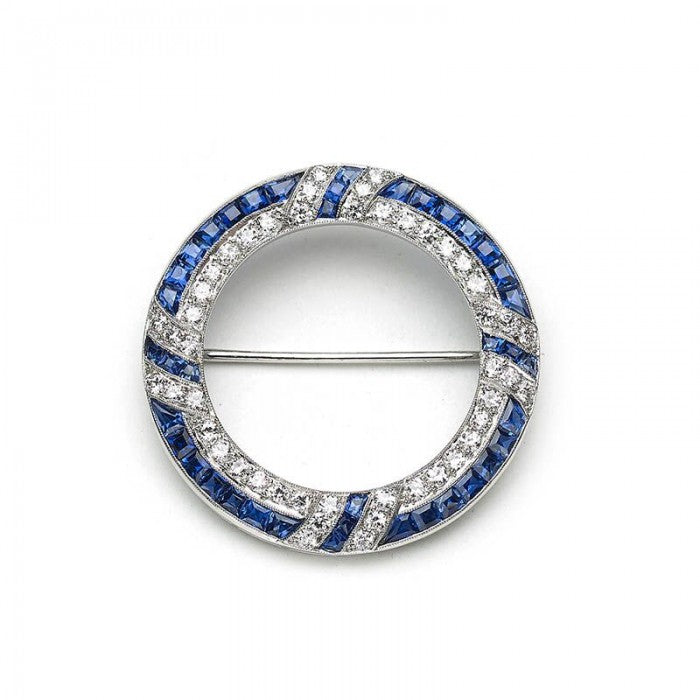 BAILEY BANKS & BIDDLE ART DECO SAPPHIRE DIAMOND AND PLATINUM CIRCLE BROOCH MO1