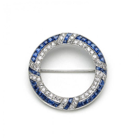 BAILEY BANKS & BIDDLE ART DECO SAPPHIRE DIAMOND AND PLATINUM CIRCLE BROOCH MO1