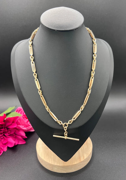 Antique 9ct Yellow Gold, Albert Chain Necklace: Edwardian Fancy Paperclip Link