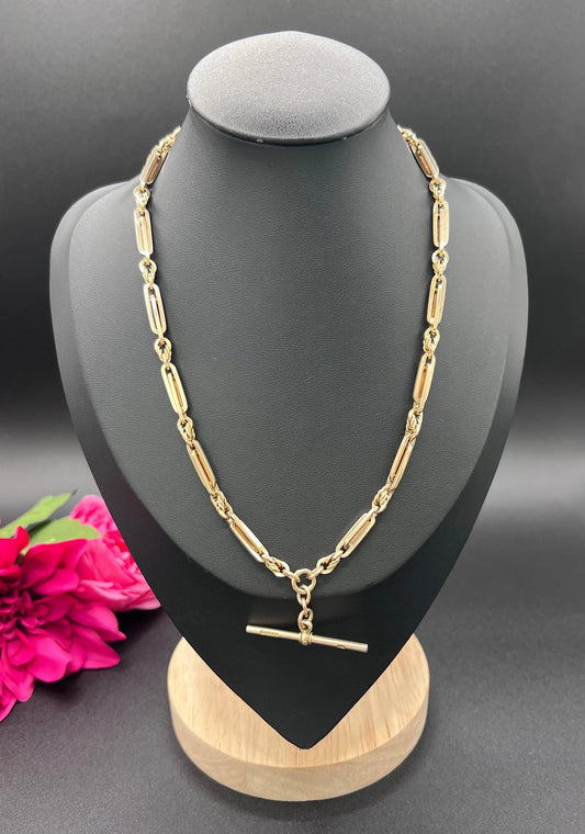 Antique 9 ct Yellow Gold, Albert Chain Necklace: Edwardian Fancy Paperclip Link