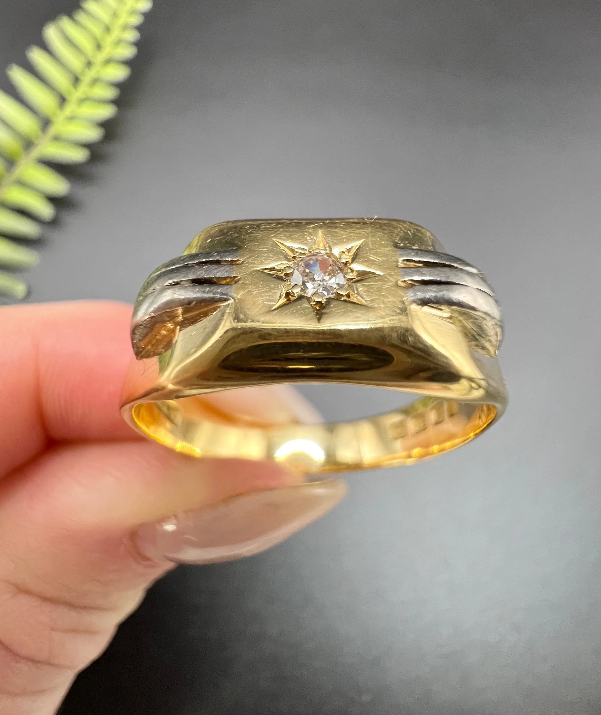 Vintage 18 Carat Two Colour Gold Diamond Signet Ring, Hallmarked London 1939